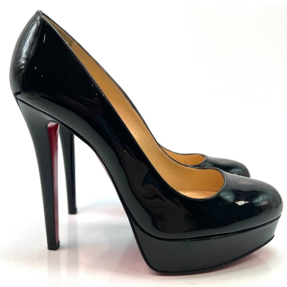 🔥😍🔥 Christian Louboutin Bianca 140 Black Patent Platform Pumps 39.5❤️🔥❤️